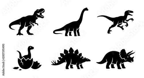Fotografie Dinosaur Icons Set: Prehistoric Creatures Vector Collection, Tyrannosaurus Rex,