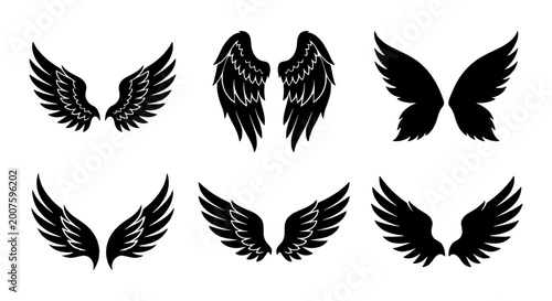 Foto Diverse Wing Silhouettes Collection, Angelic and Butterfly Styles, Vector Icons
