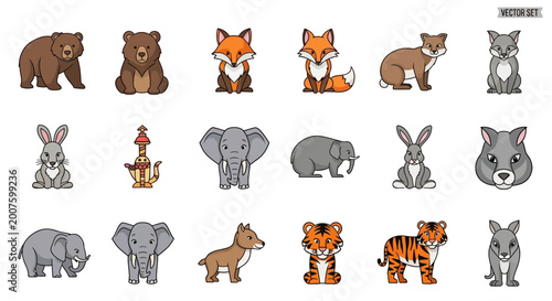 Canvas Print Collection of Various Cartoon Wild Animals.