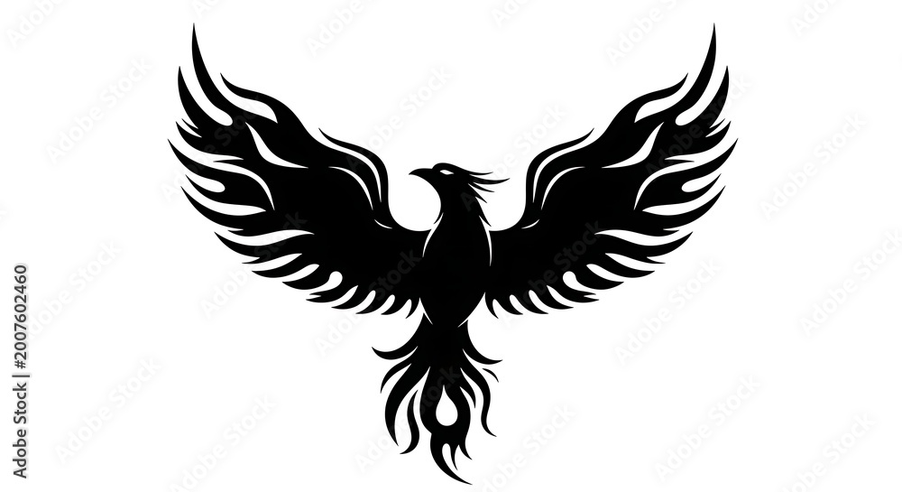 Obraz premium Black Phoenix Bird Silhouette Illustration.