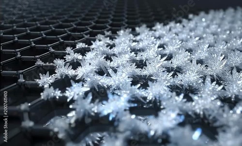 Ice crystals spread across nano structure showing advanced thermal technology concept