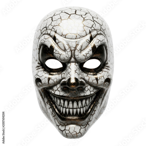 Creepy cracked clown mask with scary grin