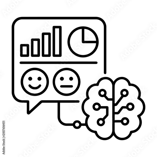 Obraz na plátně AI sentiment analysis line icon with feedback chart and neural brain