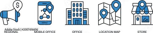 Photos Multi branches business web icon illustration concept featuring regional offices