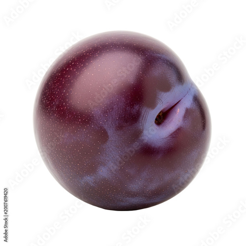 A single fresh ripe purple plum isolated on a white background.