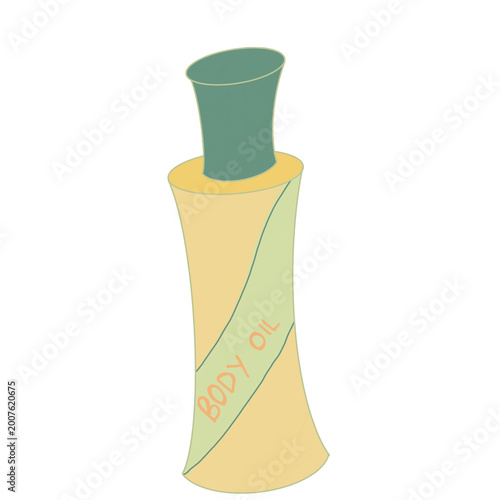 yellow and green png illustration of a body oil cosmetic and skincare packaging 