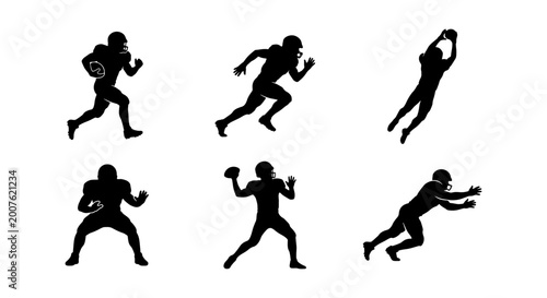 Photos American Football Player Silhouettes, Dynamic Action Poses, Sports Vector Icons,