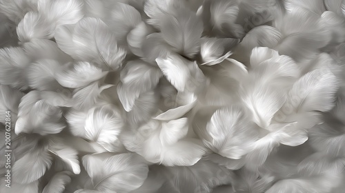 Close-up of white feathers densely layered together, creating a soft and textured surface.