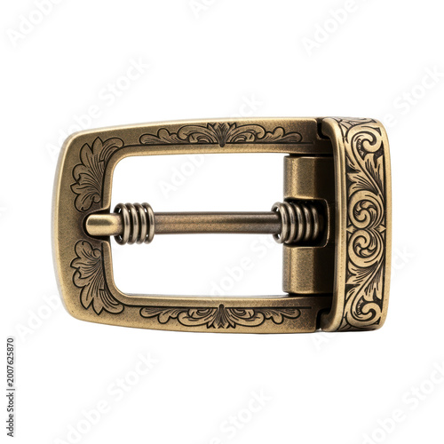 Antique brass belt buckle with ornate floral engraving