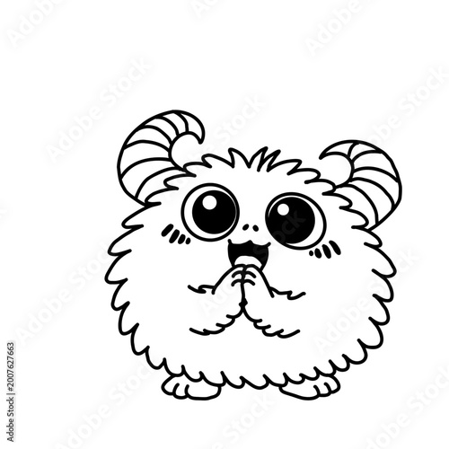 Fotografi Cute Shy Character Line Art Illustration