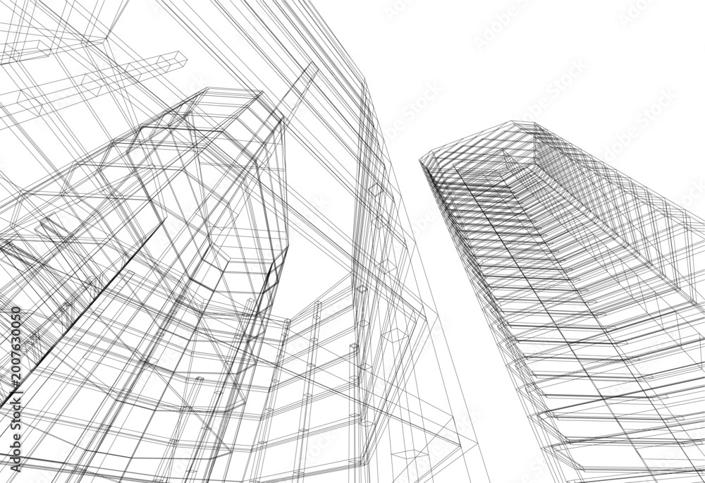 Fototapeta premium Modern architecture. Building concept sketch.