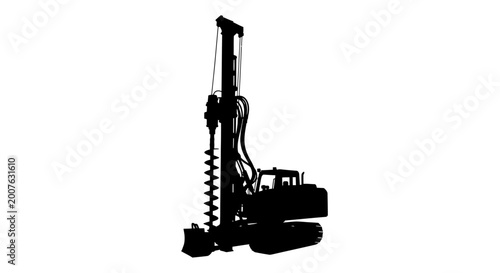 Silhouette of a Heavy Construction Drilling Rig Vector Illustration