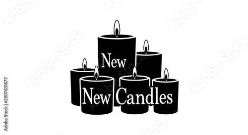 Black and white vector illustration of lit pillar candles