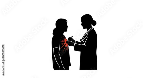 Female doctor examining patient with chest pain silhouette vector