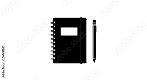 Spiral Notebook and Pencil Silhouette Vector Illustration