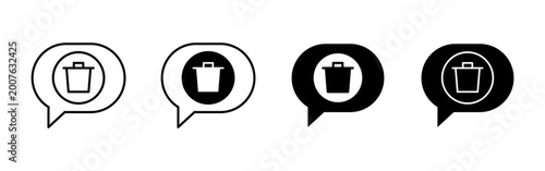 Photos Chat Bubble Trash Delete Icon Set Representing Remove Message and Data Cleaning