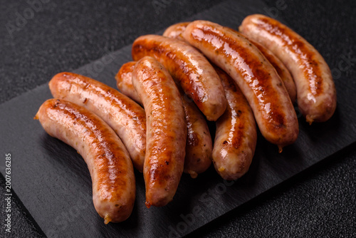 Fotografía Grilled or barbecued chicken sausages for the dinner table