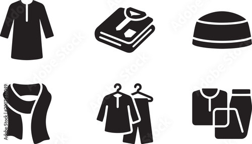 Photos Islamic Men's Clothing and Traditional Apparel Icon Set with Panjabi Kufi Cap an