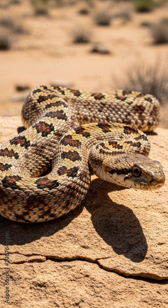 Fototapeta premium Snake With Patterned Scales Basking in Sunlight