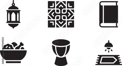 Foto Islamic Culture and Ramadan Icon Set with Lantern Mosque Tile Quran and Prayer R