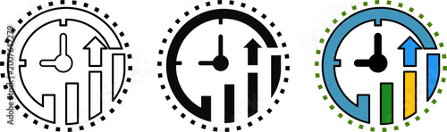 Time Growth Chart Icon. Minimalist Financial Investment Clock Logo