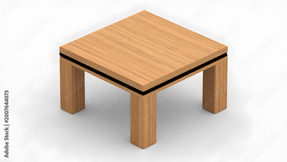 Fototapeta premium A contemporary wooden coffee table featuring a unique black accent band, perfect for interior design, modern living spaces, or furniture catalogs.