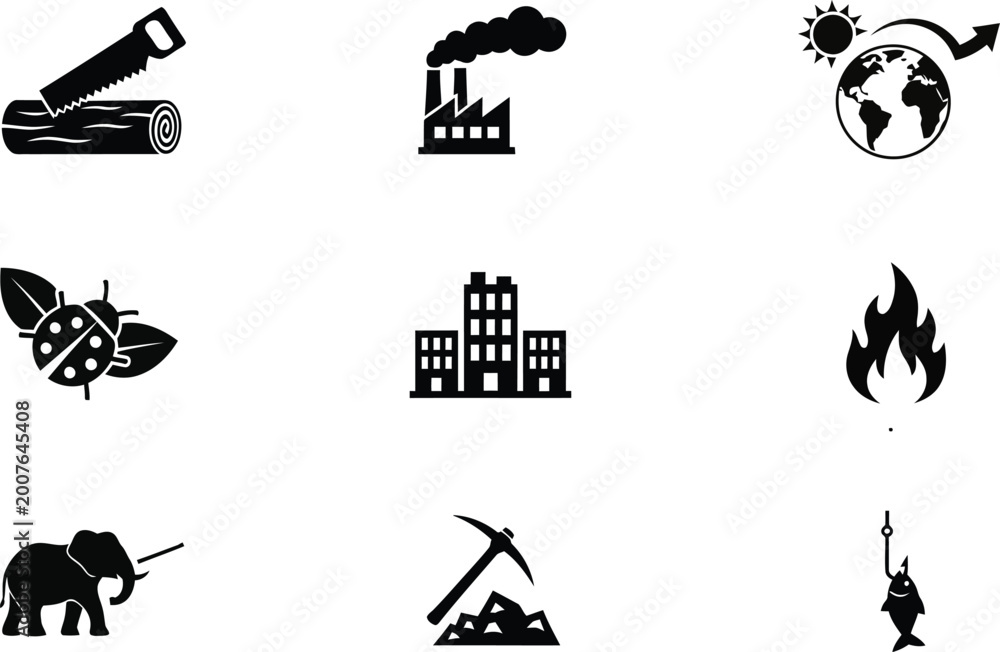 Fototapeta premium set of disaster and danger warning symbols flat design vector illustration