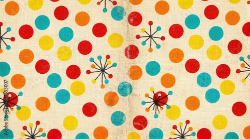 Retro 1950s Atomic Starburst Pattern on Textured Paper Background