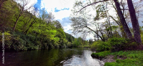 Fotografía A Breathtaking Springtime Symphony of Verdant Shorelines and Rushing River Water