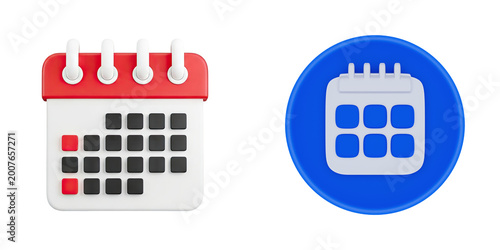 3D calendar icon with red push pins isolated on transparent background