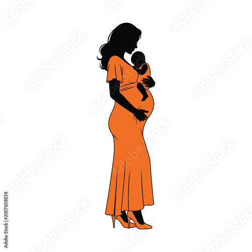 Pregnant Woman and Newborn Baby Silhouette Illustration