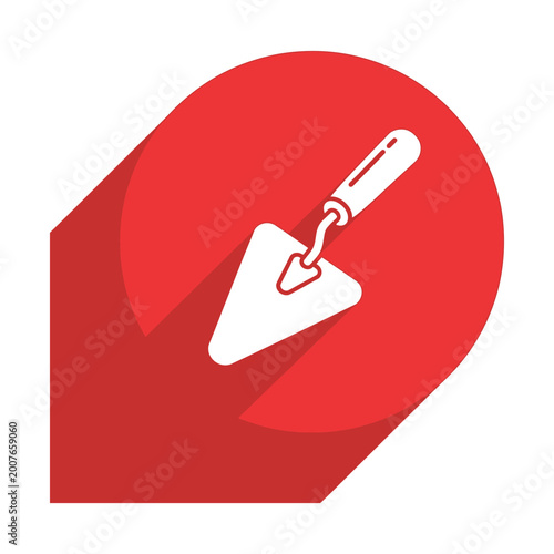 Masonry Trowel Icon with Long Shadow on Red Circle