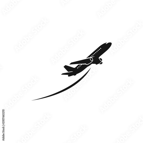 Silhouette of Airplane Taking Off with Curved Flight Trail