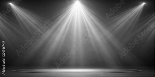 Stage spotlight with brushed silver metallic texture background