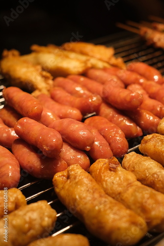 sausages on grill, Taiwan night market