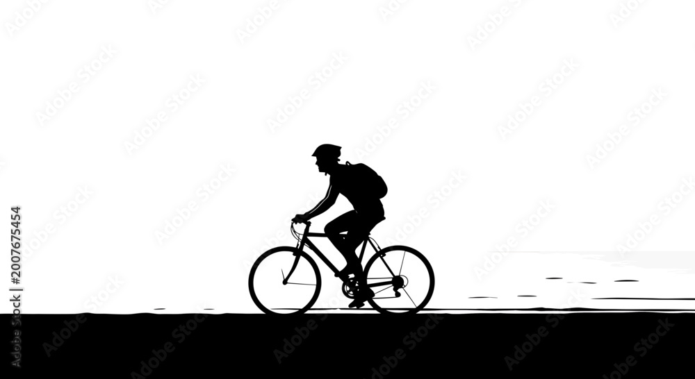 Obraz premium Silhouette of a cyclist riding a bicycle on a white background
