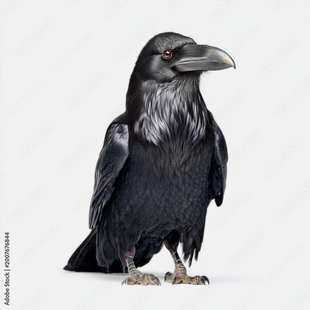 Fototapeta premium An isolated raven. Isolated on flat white background.
