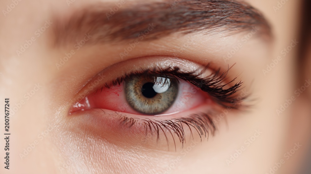 Fototapeta premium Close view of a human eye showing details of iris and eyelashes in natural light during daytime