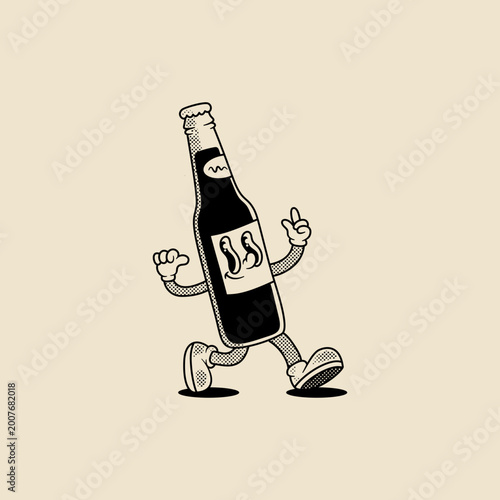  Retro beer botle Vector illustration hand drawn