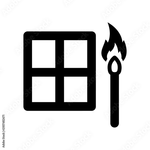 Black fire flame icon breaking through cracked window glass danger sign