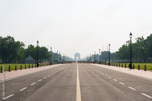 Symmetrical Road View Toward India Gate in Morning Light.