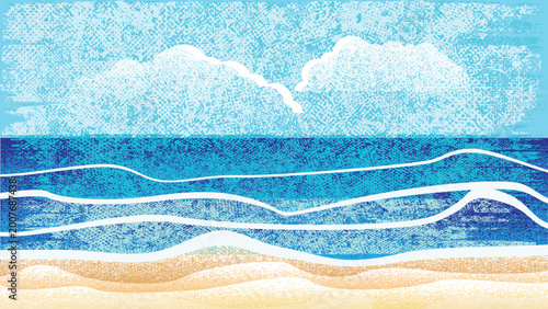 Quadro su tela Summer beach abstract background with turquoise sea and warm sand texture, artistic brush strokes, vacation vibe design