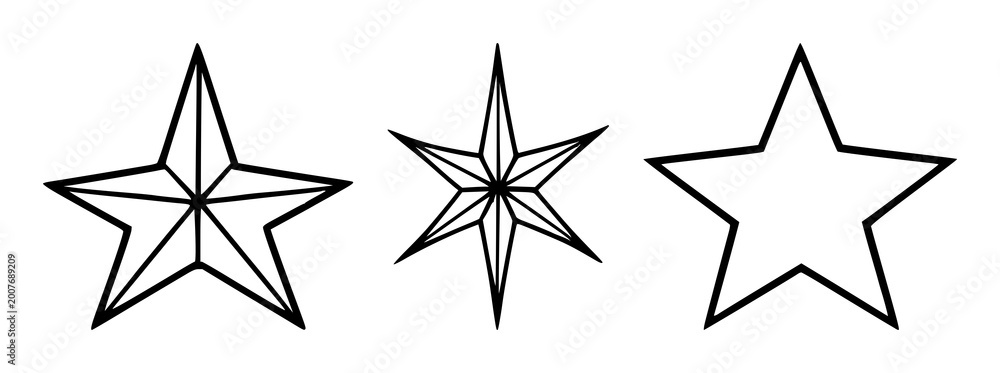 Obraz premium Star icon set with black line art, white background featuring star icon, stylized, line art with vector and illustration