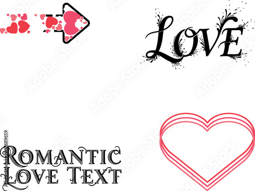 romantic love text with broken scissors and heart vector illustration