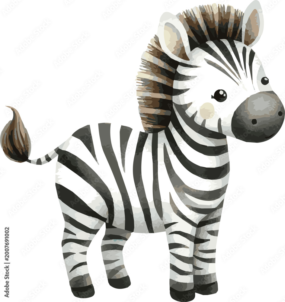 Fototapeta premium Cute vector watercolor illustration of a cartoon zebra
