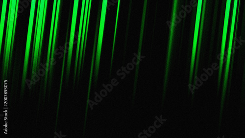 Bild auf Leinwand Vertical Green Neon Light Lines on Dark Grainy Background with Retro Glitch Aest