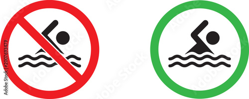 Billede på lærred Swimming allowed and no swimming signs vector set with swimmer icons for safety and guidance use