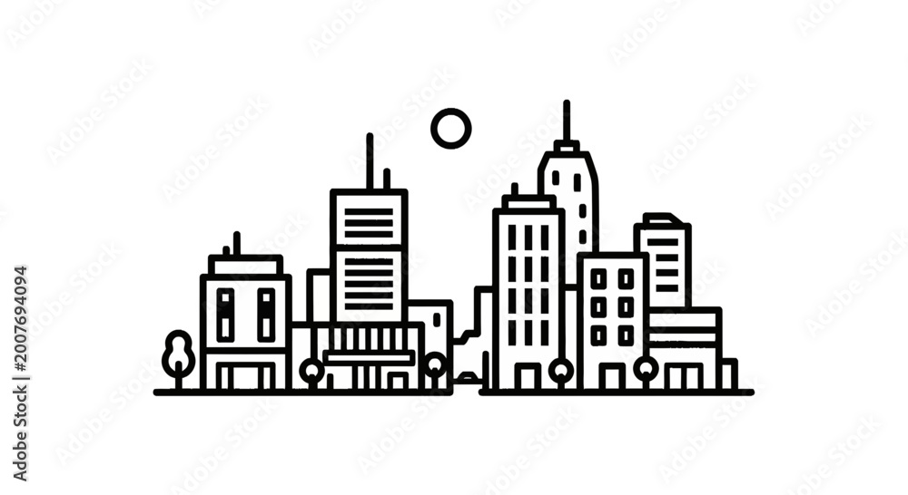 Obraz premium Minimalist City Skyline Line Art Vector Illustration