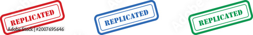 Foto Colorful rubber stamp icons showcase the word replicated in red blue and green t