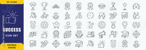 Cuadro en lienzo Success editable stroke outline web icons set